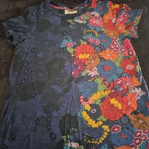 Beautiful Navy Top With Vibrant Florals, Size XS